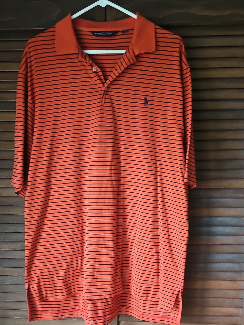 Polo Ralph Lauren Orange Navy Blue Stripe Short Sleeve Golf Shirt Men's Large
